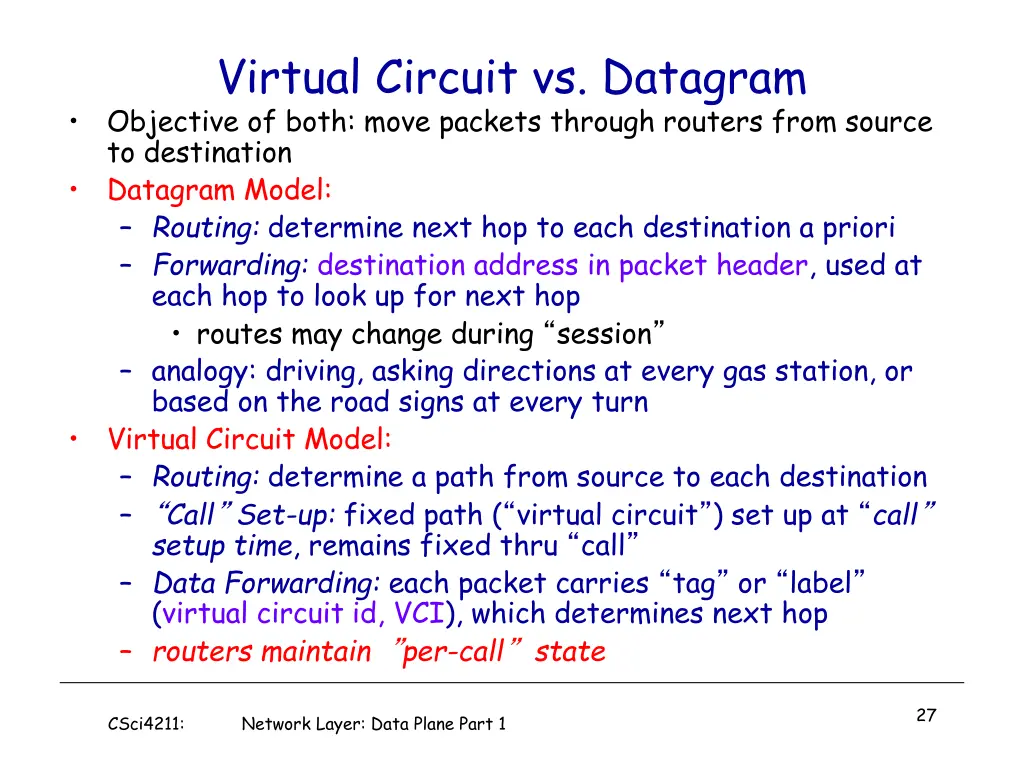 virtual circuit vs datagram objective of both