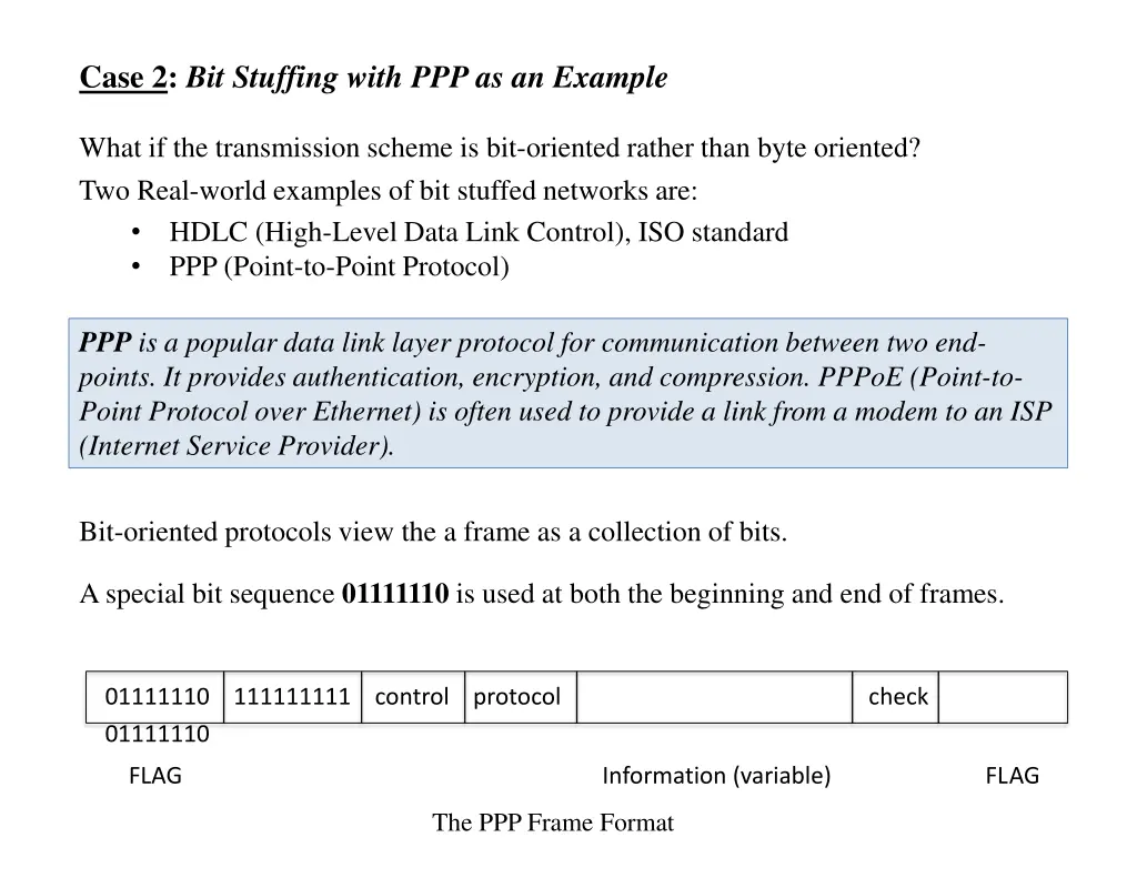 case 2 bit stuffing with ppp as an example