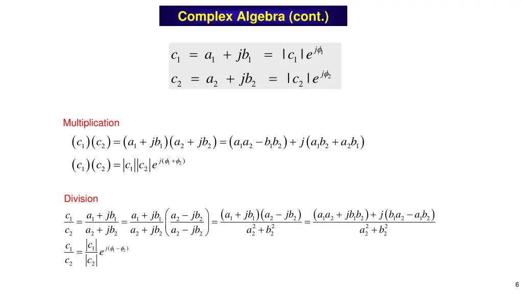 complex algebra cont