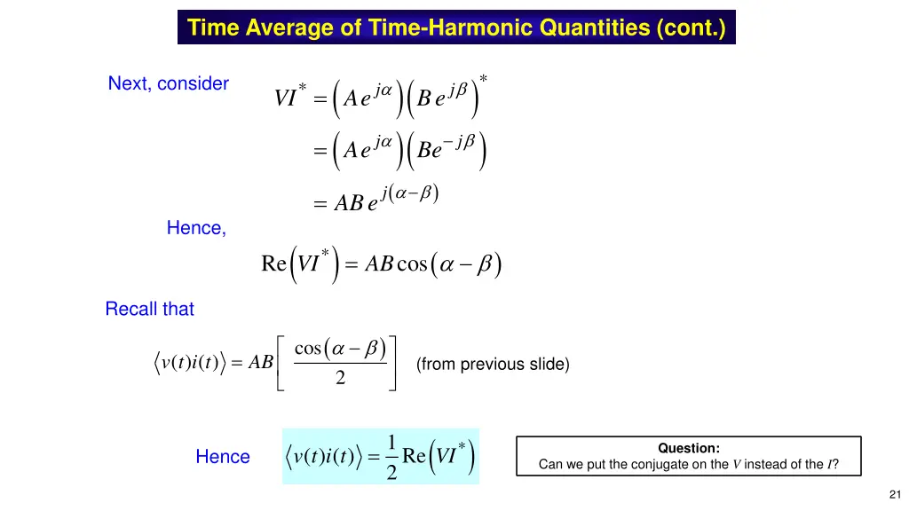 time average of time harmonic quantities cont 1