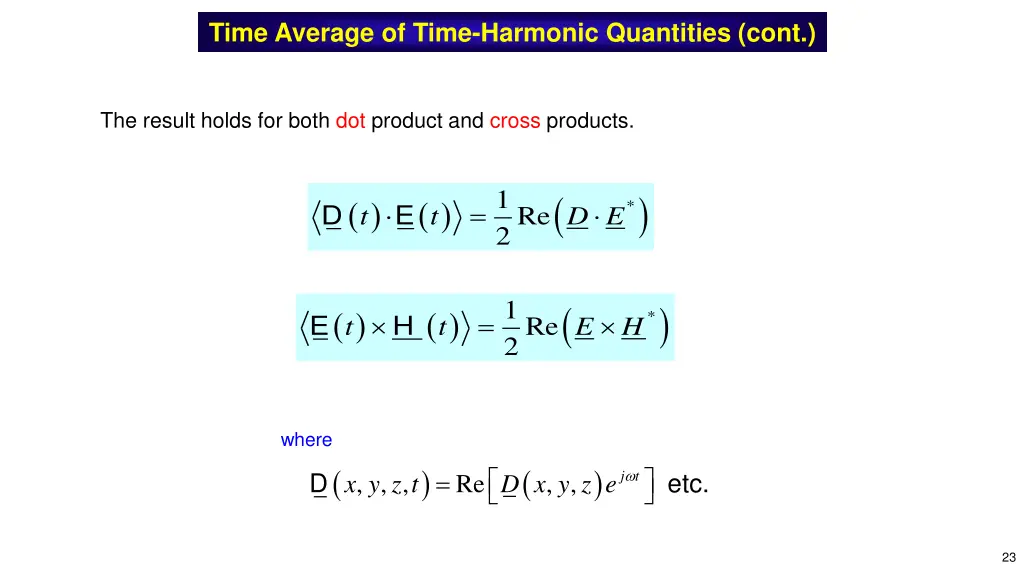 time average of time harmonic quantities cont 3
