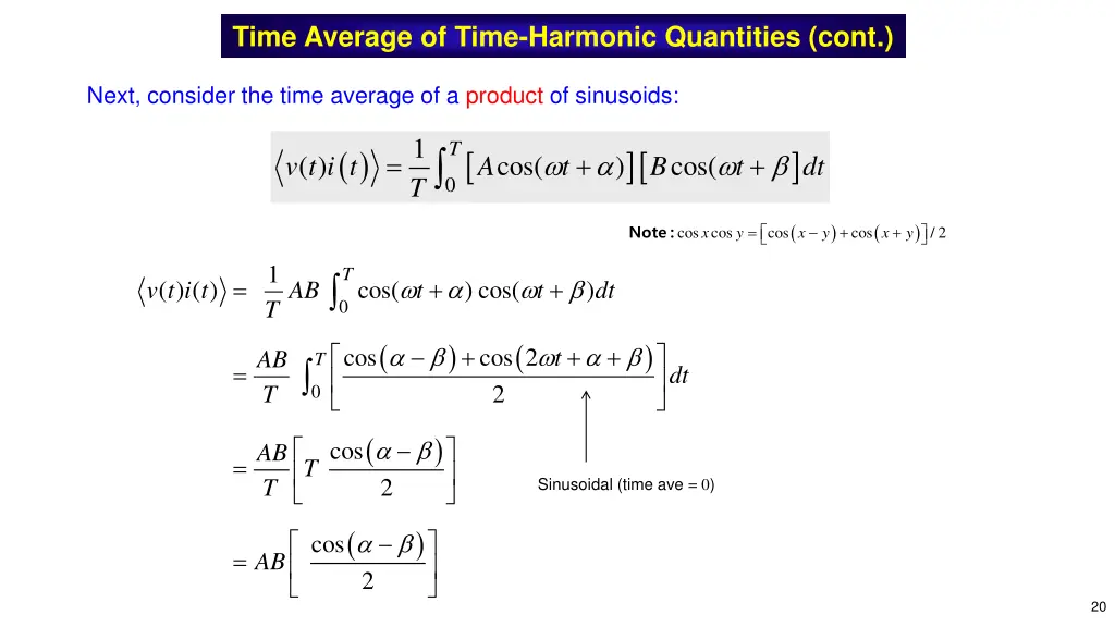 time average of time harmonic quantities cont