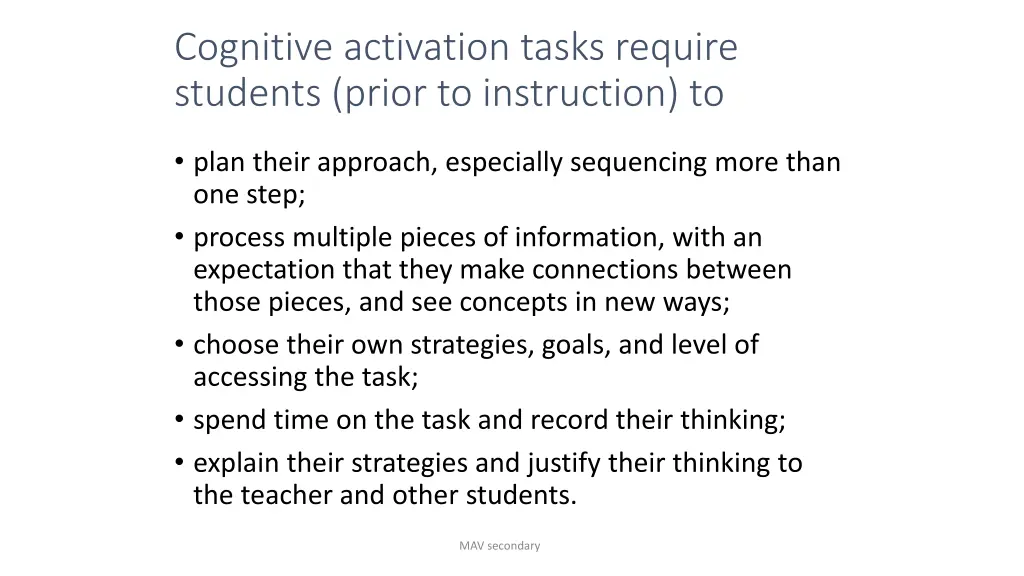 cognitive activation tasks require students prior