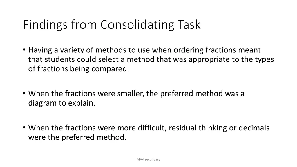 findings from consolidating task