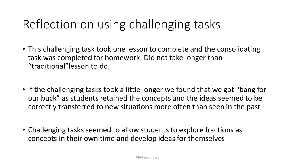 reflection on using challenging tasks
