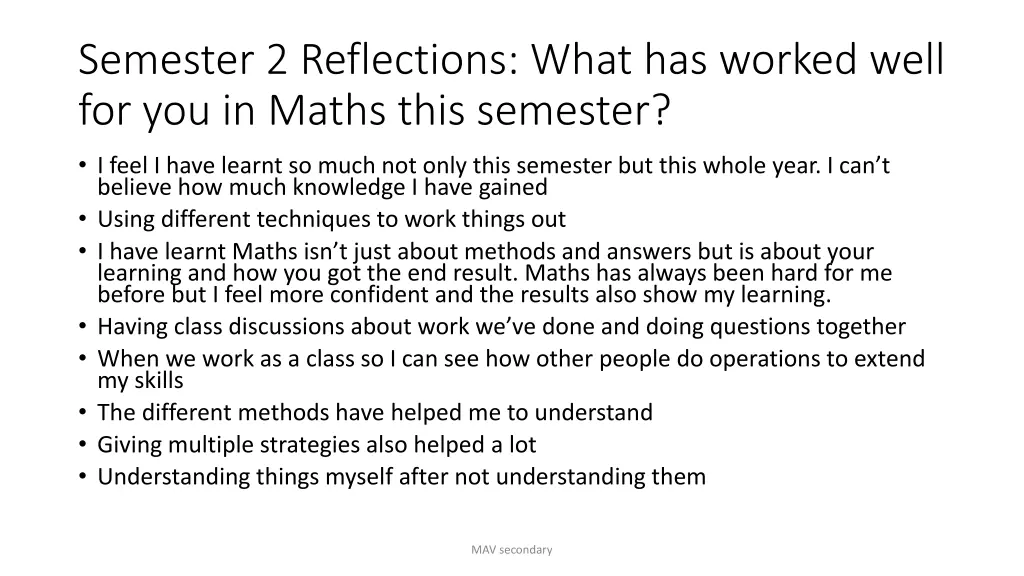 semester 2 reflections what has worked well