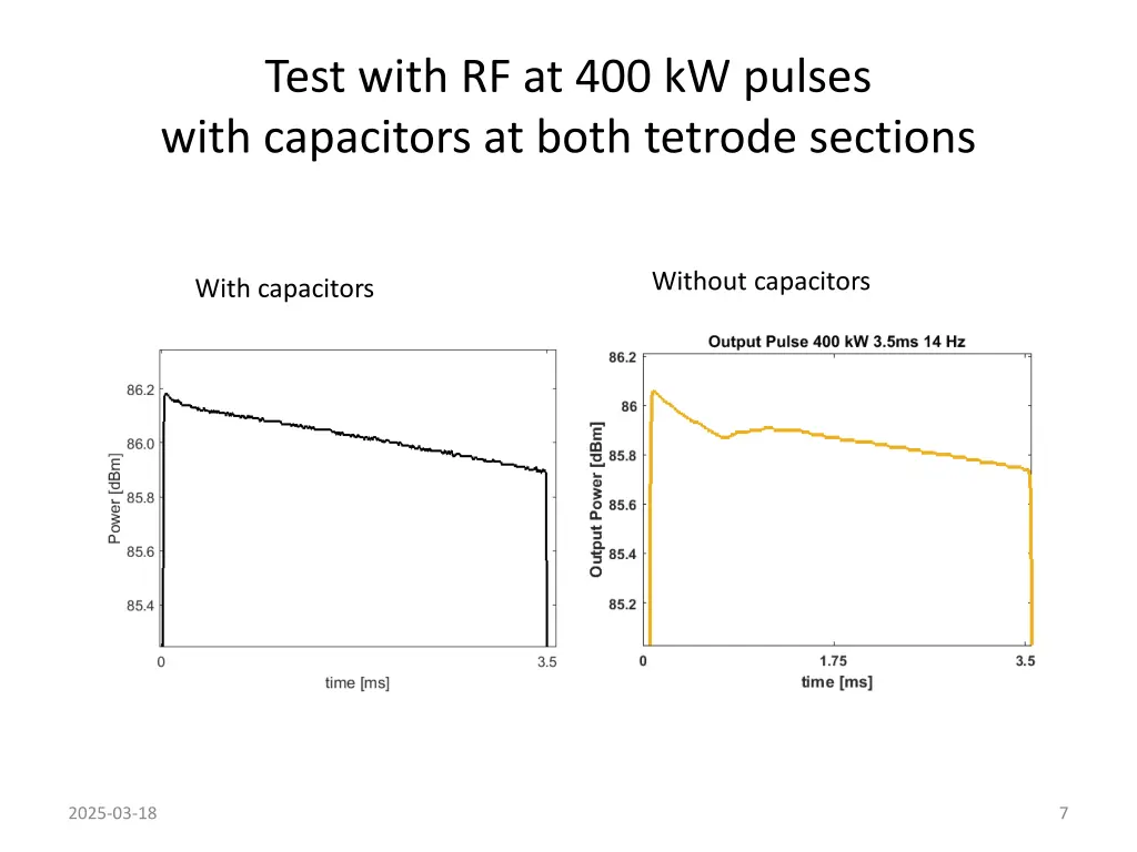 test with rf at 400 kw pulses with capacitors
