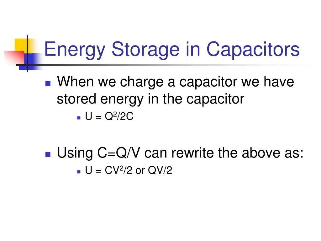 energy storage in capacitors