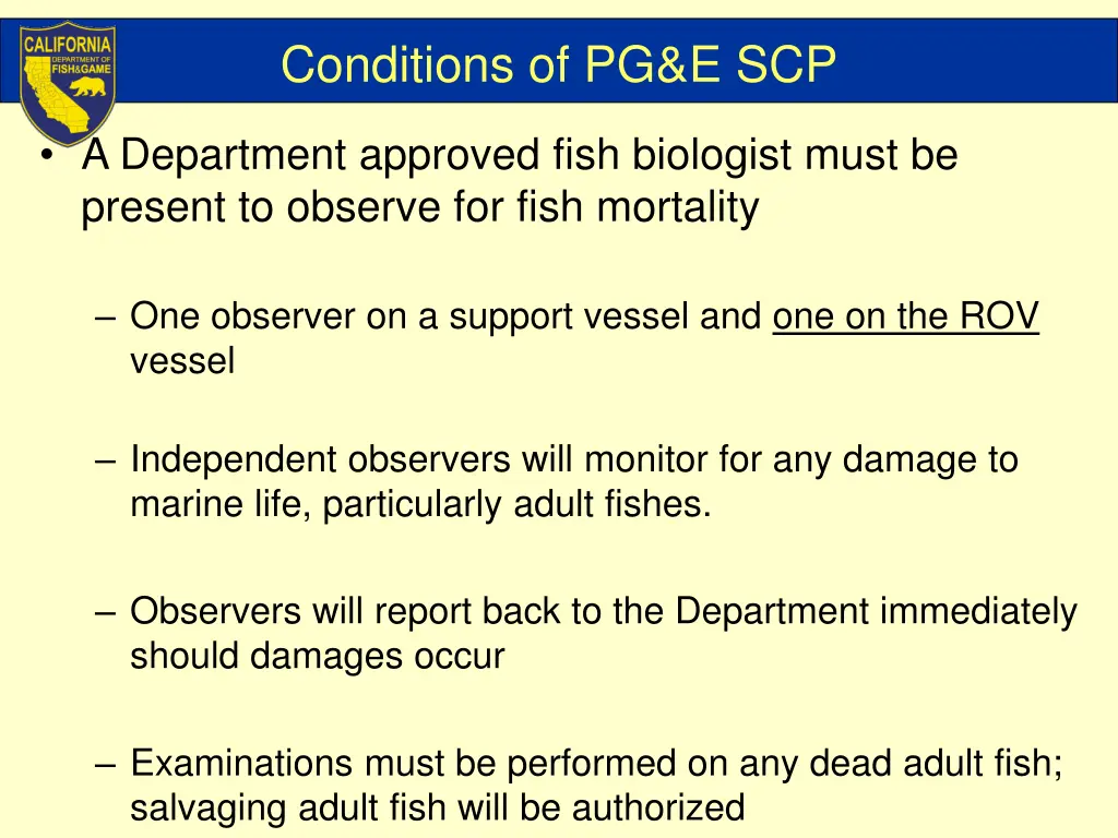 conditions of pg e scp