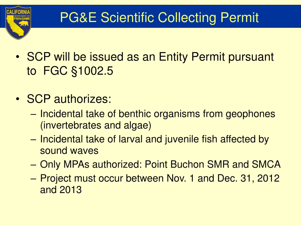 pg e scientific collecting permit