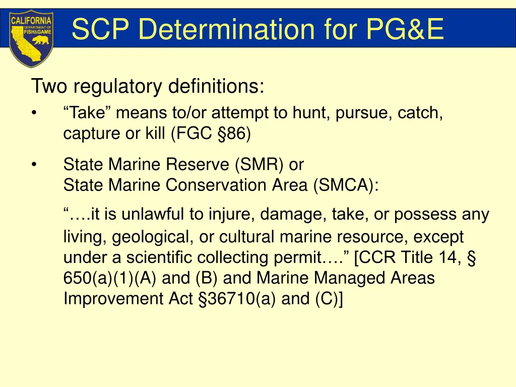 scp determination for pg e