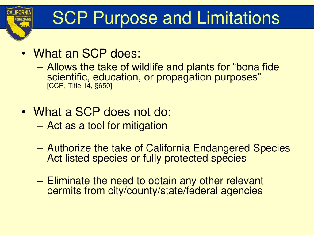 scp purpose and limitations