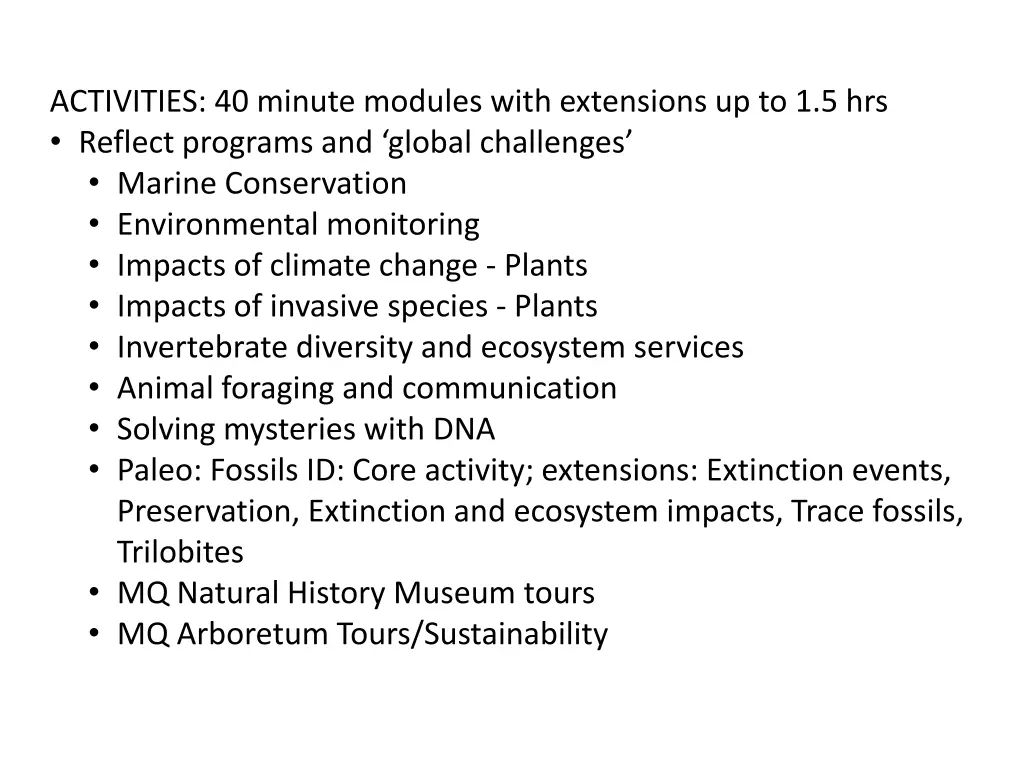 activities 40 minute modules with extensions