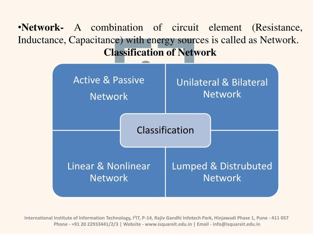 network a combination of circuit element