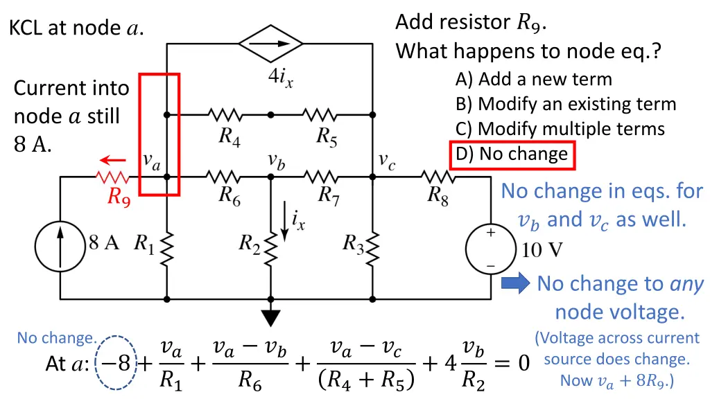 add resistor 9 what happens to node