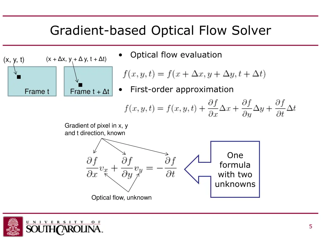 gradient based optical flow solver frame t t