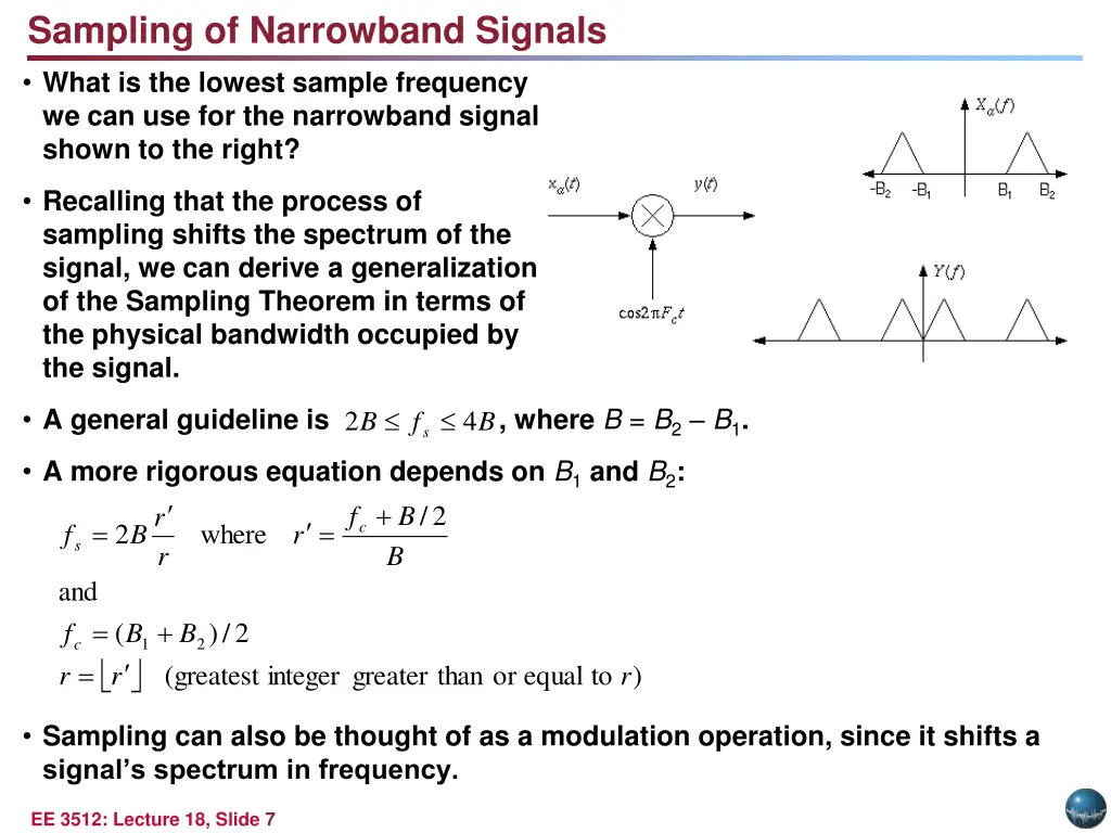 sampling of narrowband signals