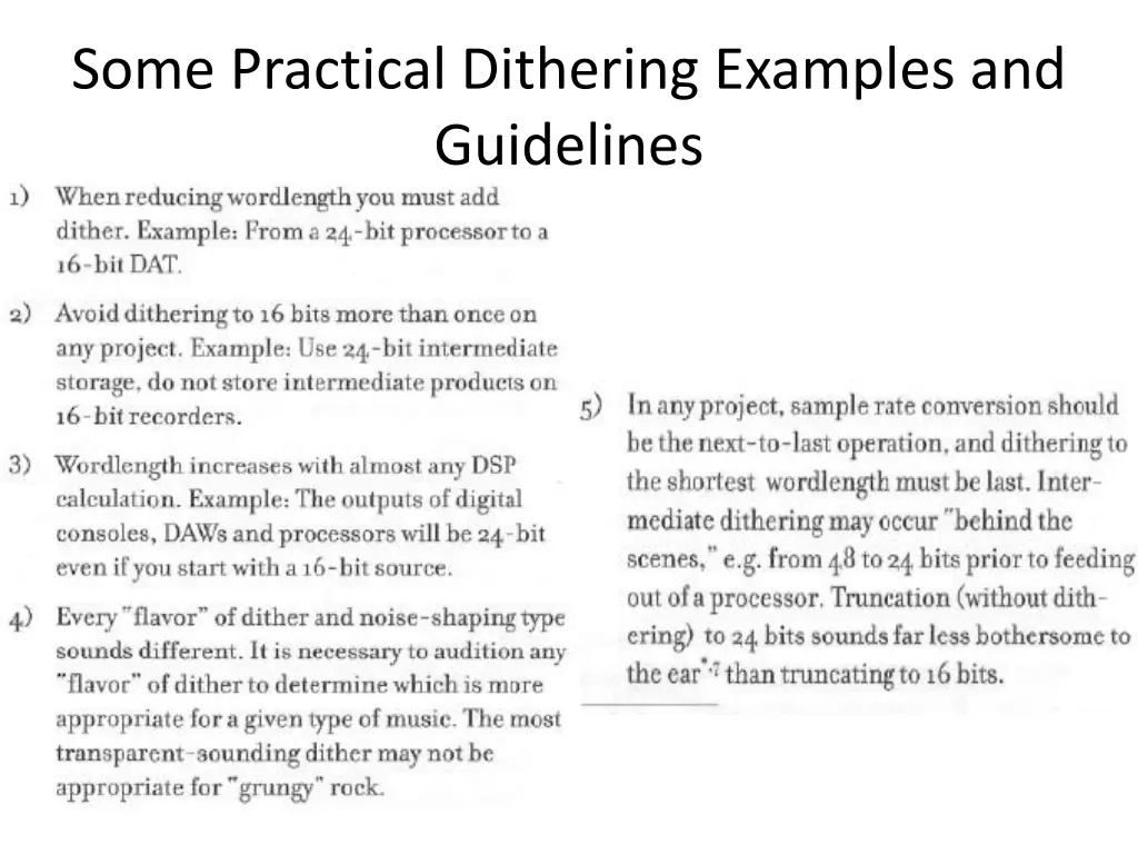 some practical dithering examples and guidelines
