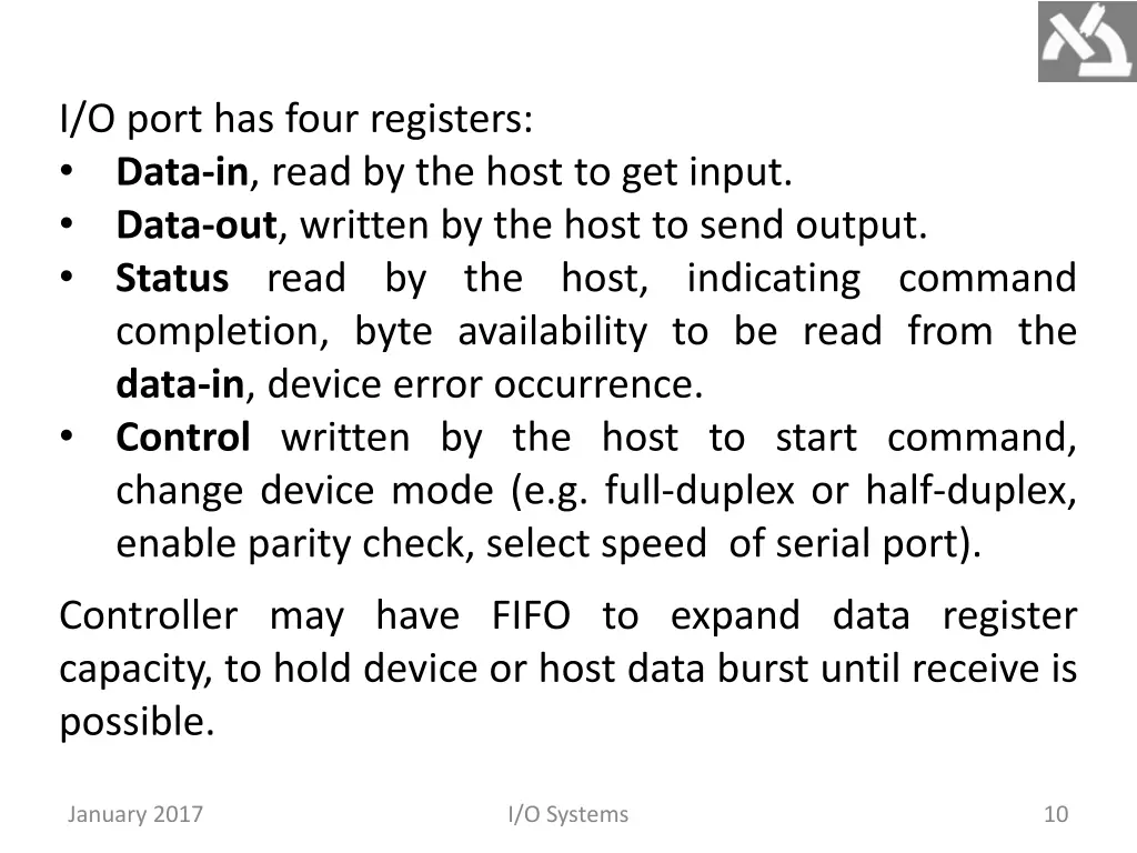 i o port has four registers data in read