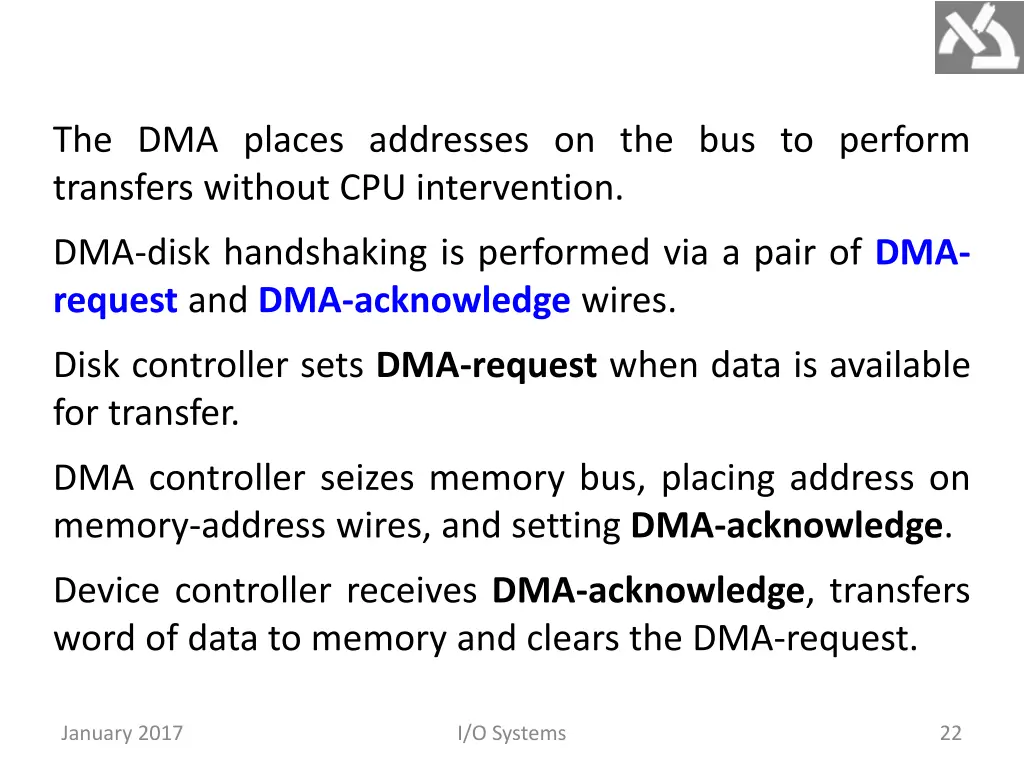 the dma places addresses on the bus to perform