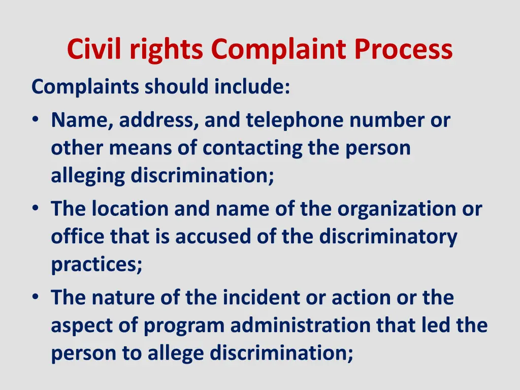 civil rights complaint process complaints should