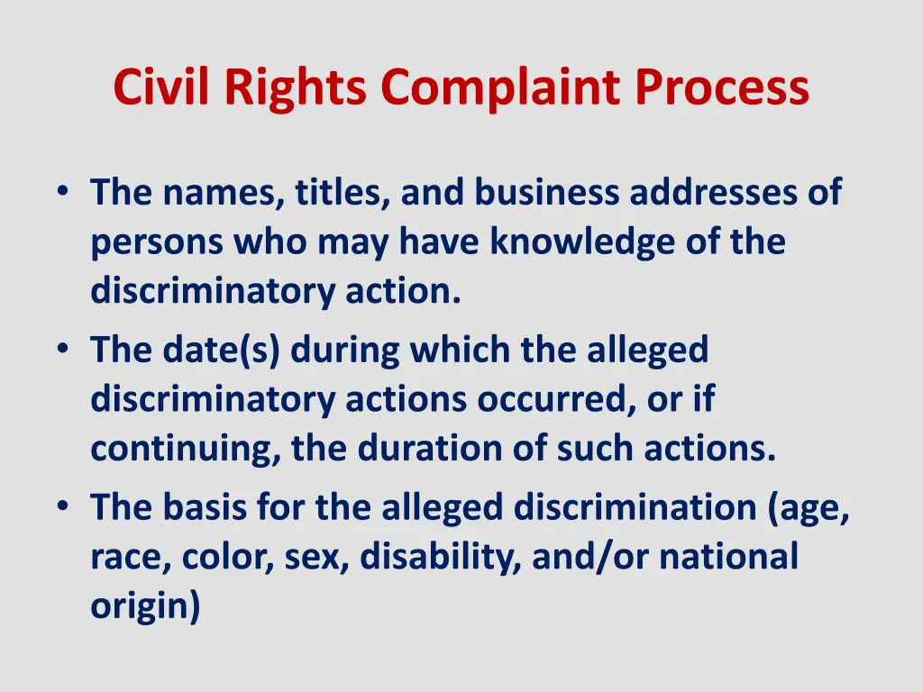 civil rights complaint process