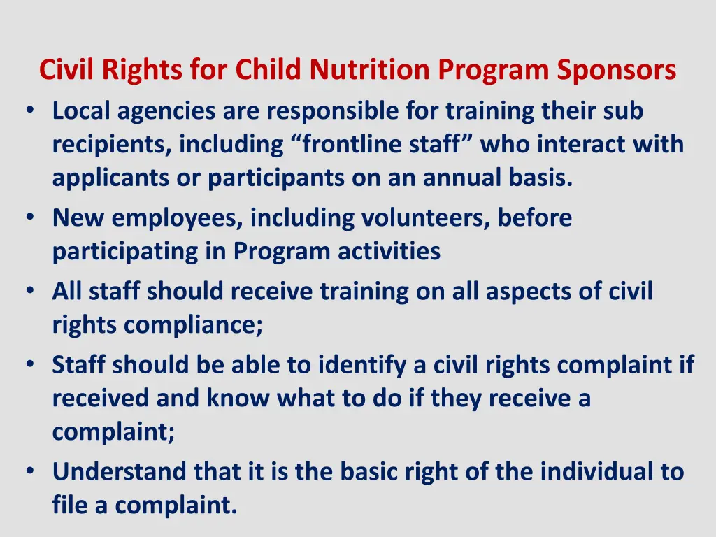 civil rights for child nutrition program sponsors