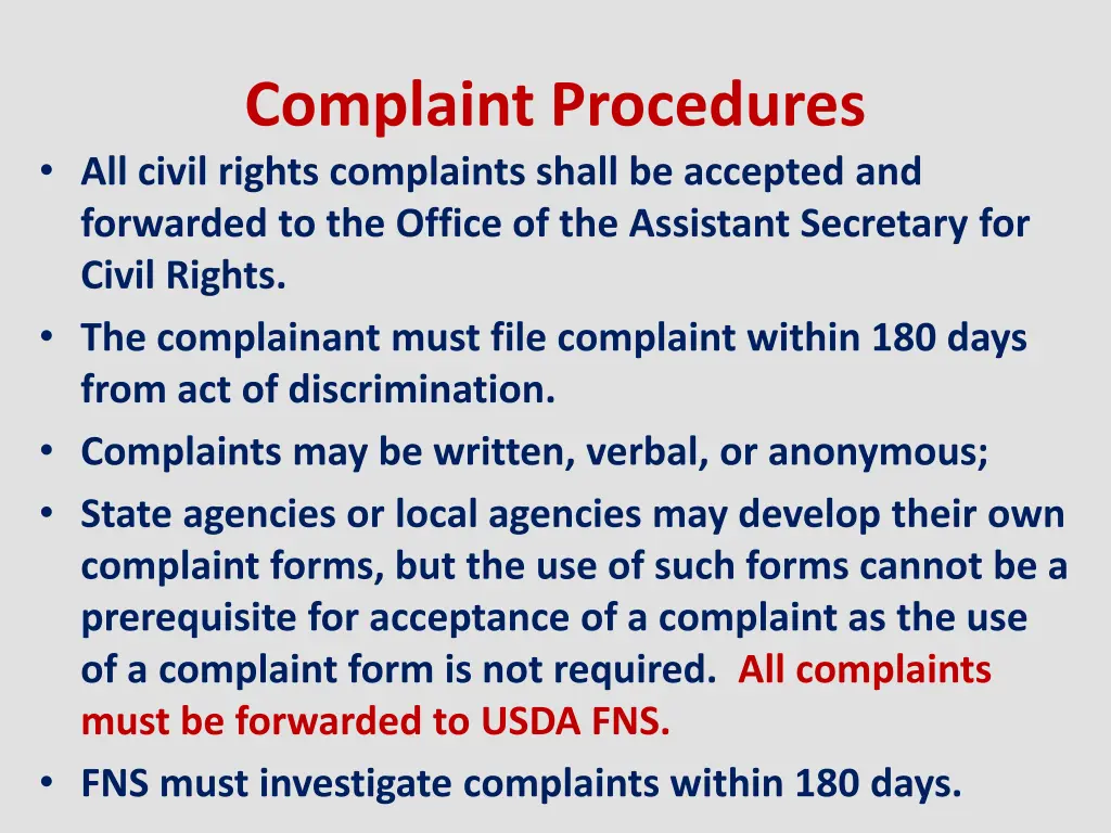 complaint procedures all civil rights complaints