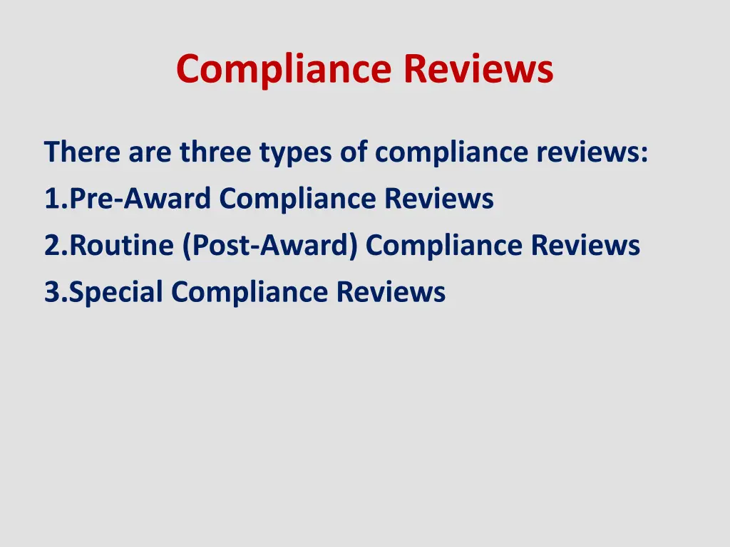 compliance reviews