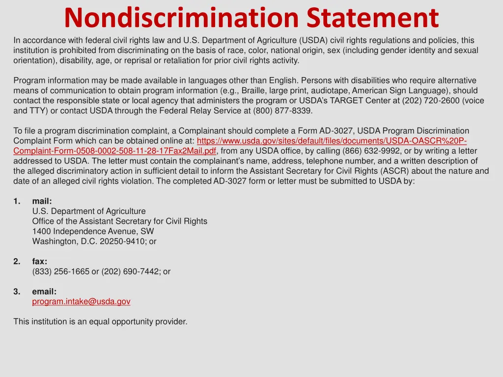 nondiscrimination statement in accordance with