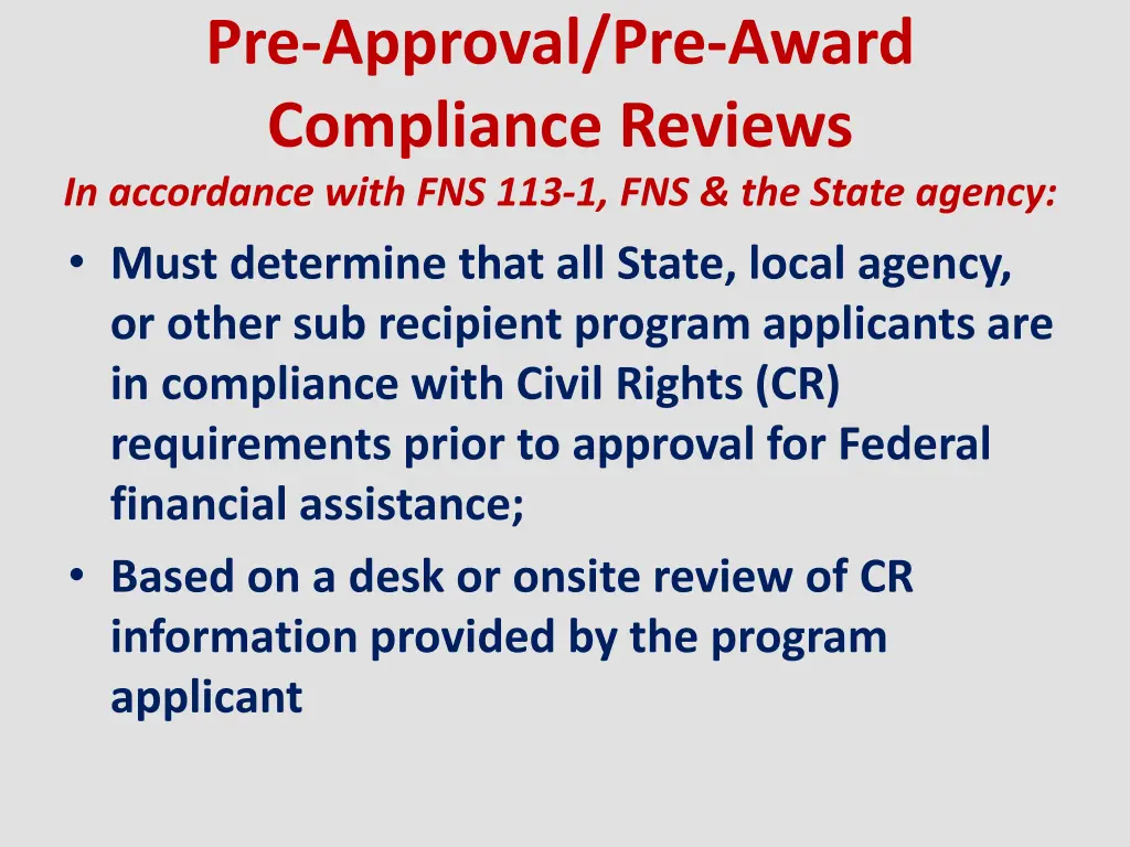 pre approval pre award compliance reviews