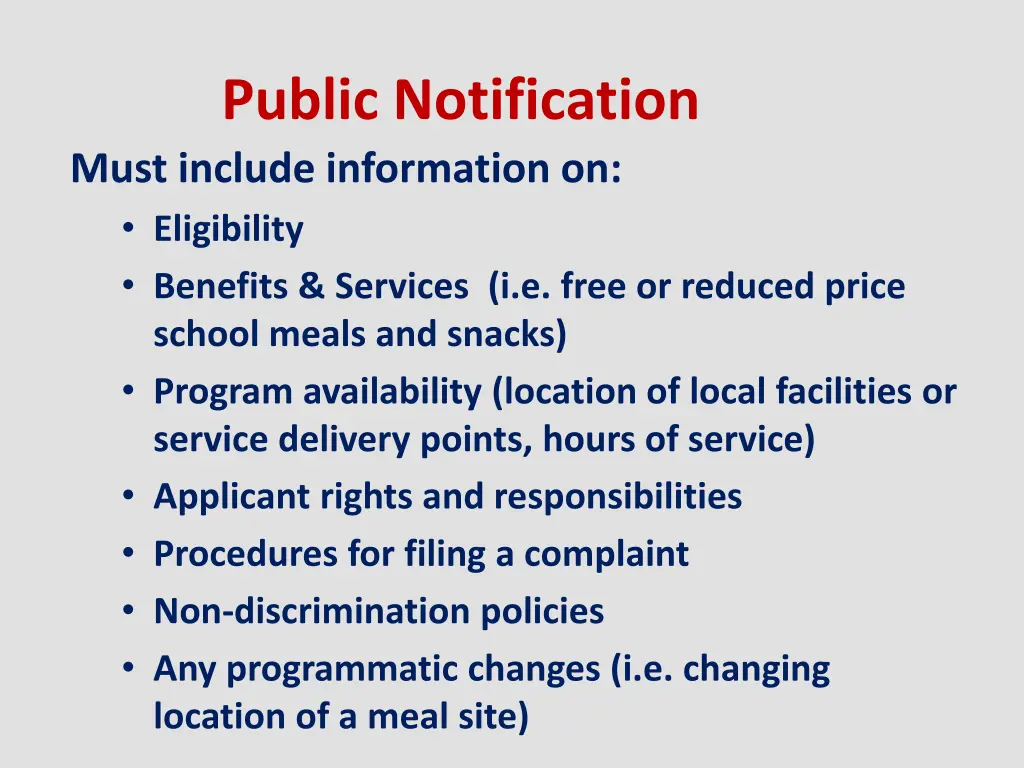 public notification must include information