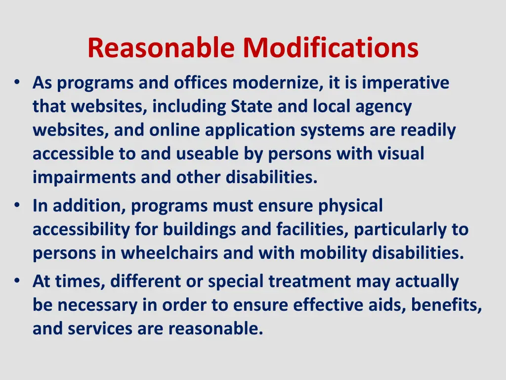 reasonable modifications as programs and offices