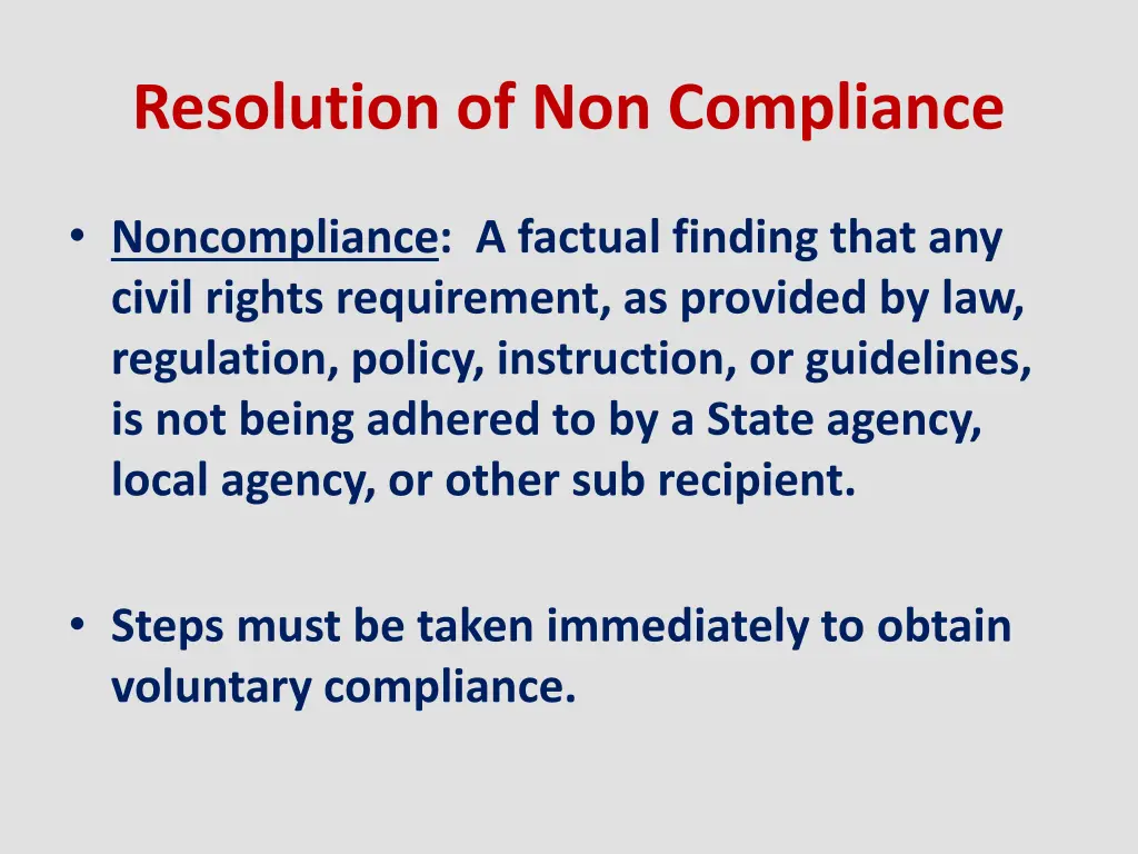 resolution of non compliance