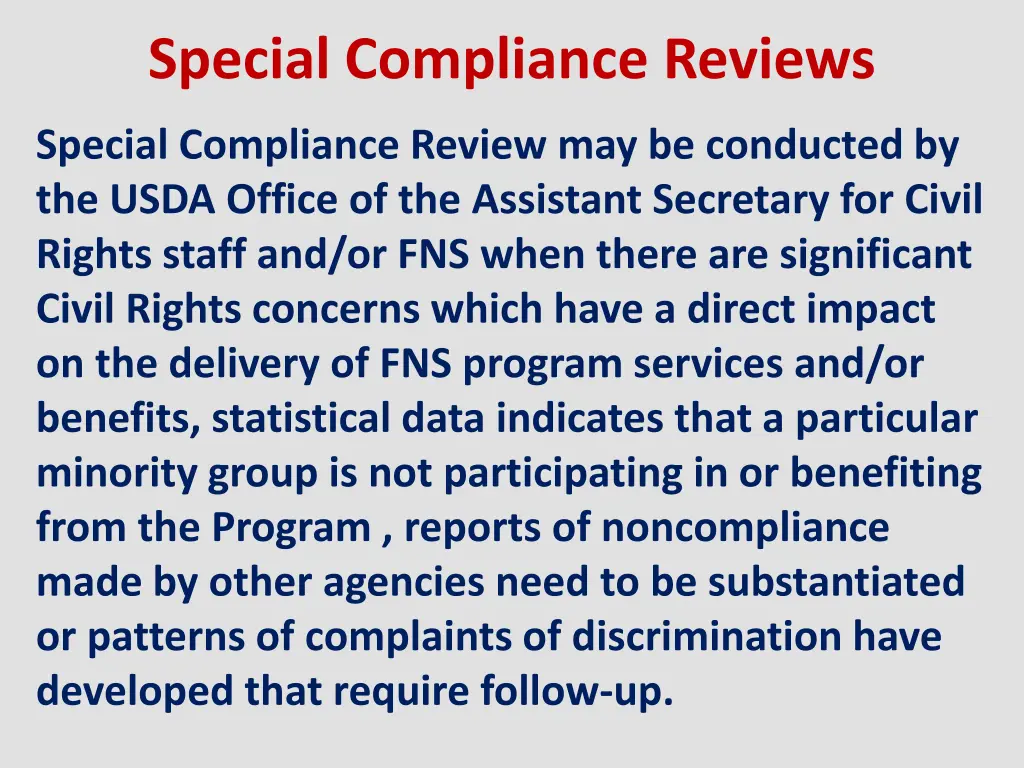 special compliance reviews