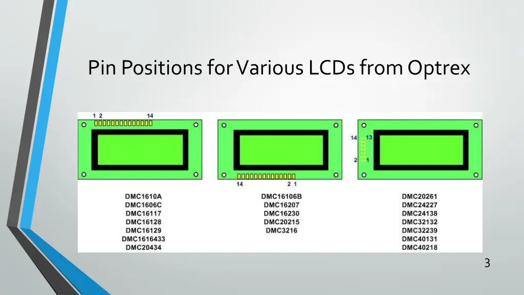 pin positions for various lcds from optrex