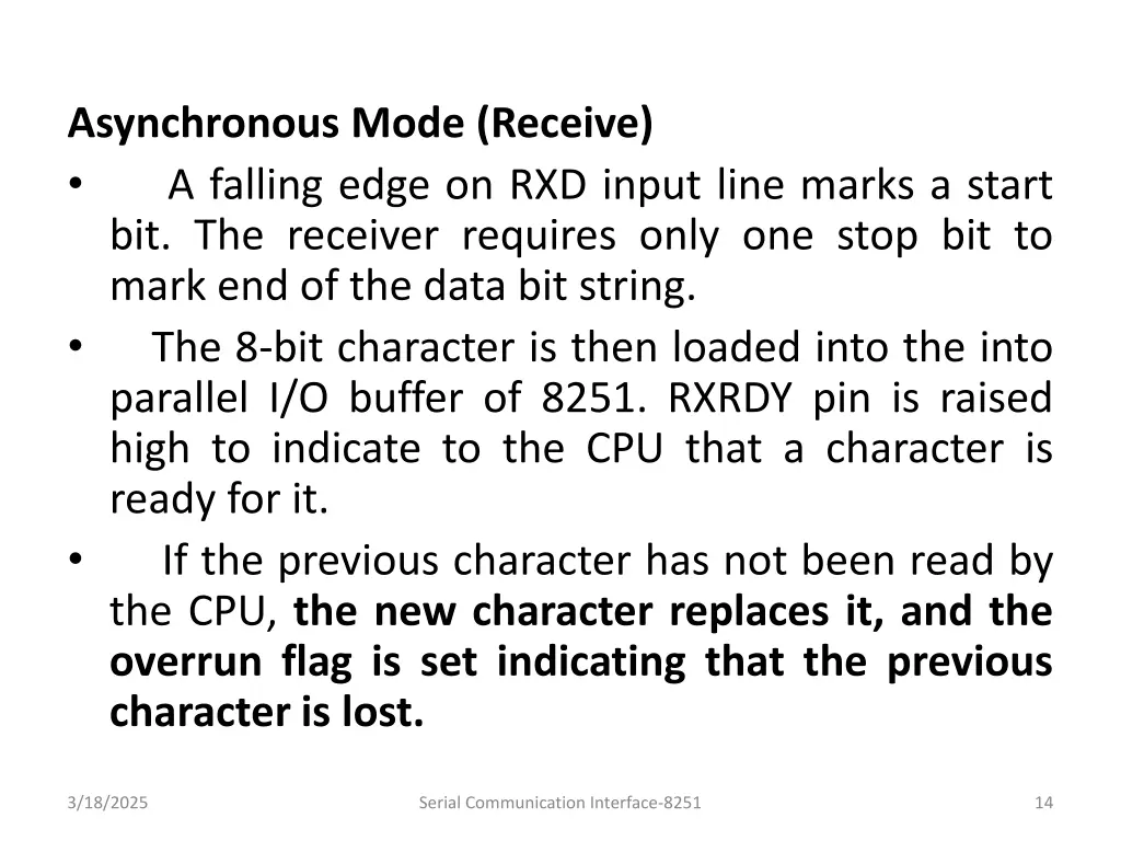 asynchronous mode receive a falling edge
