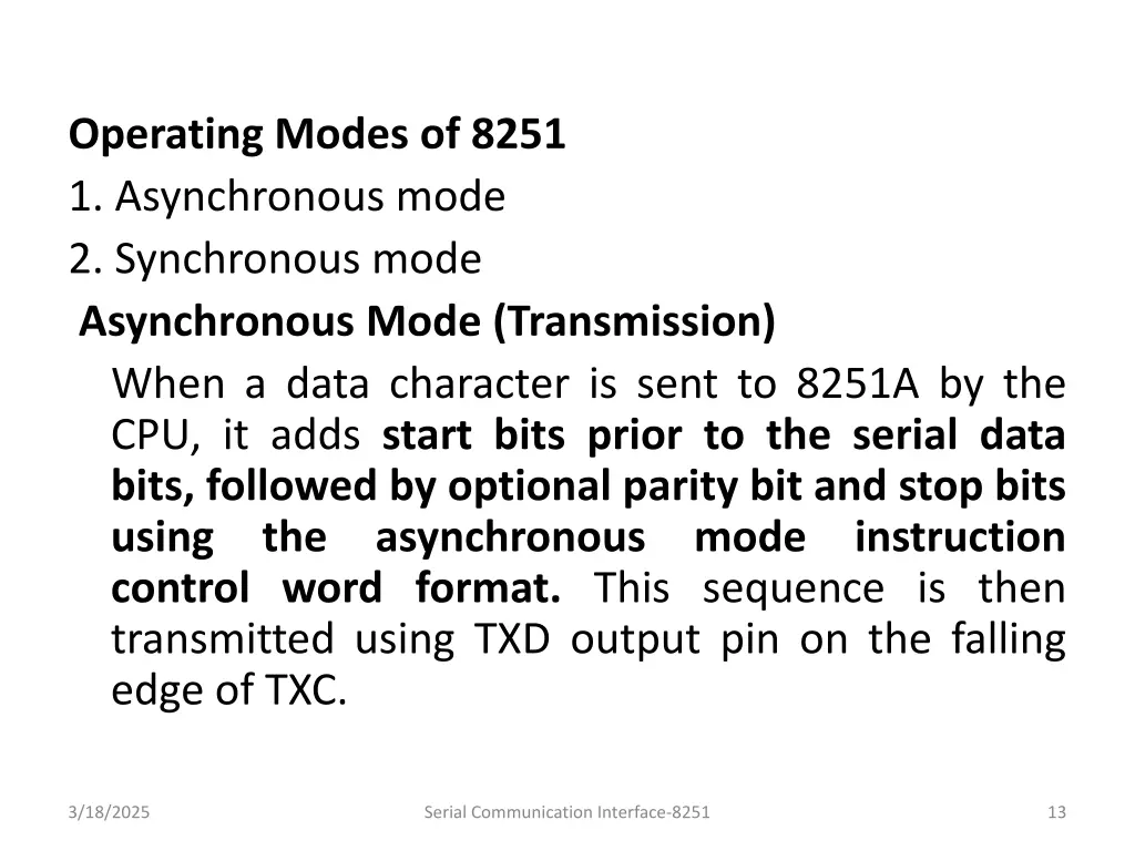 operating modes of 8251 1 asynchronous mode