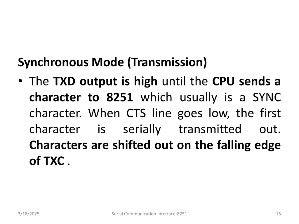 synchronous mode transmission the txd output