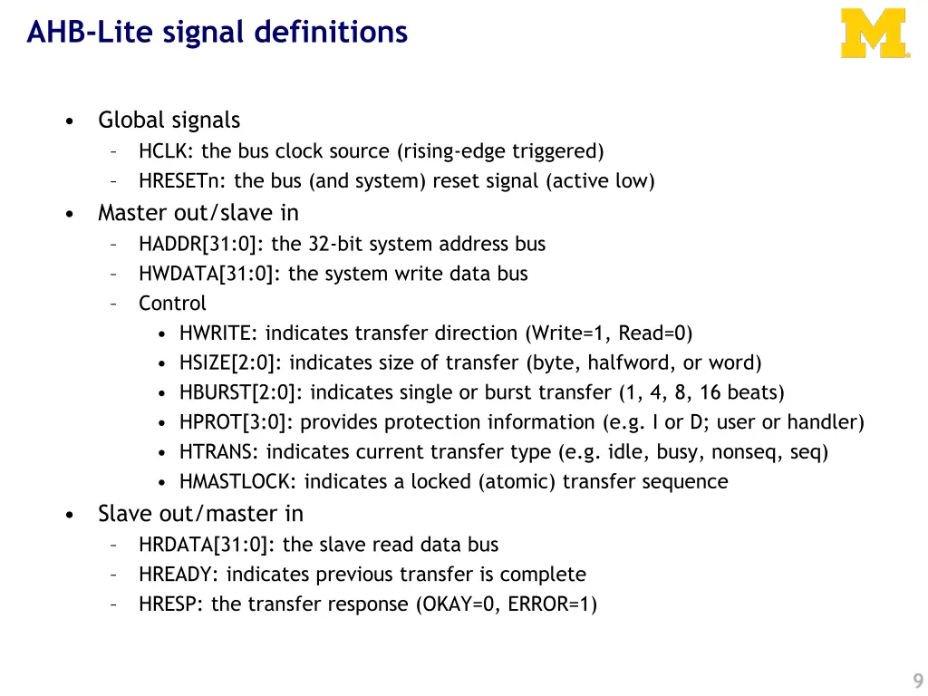 ahb lite signal definitions