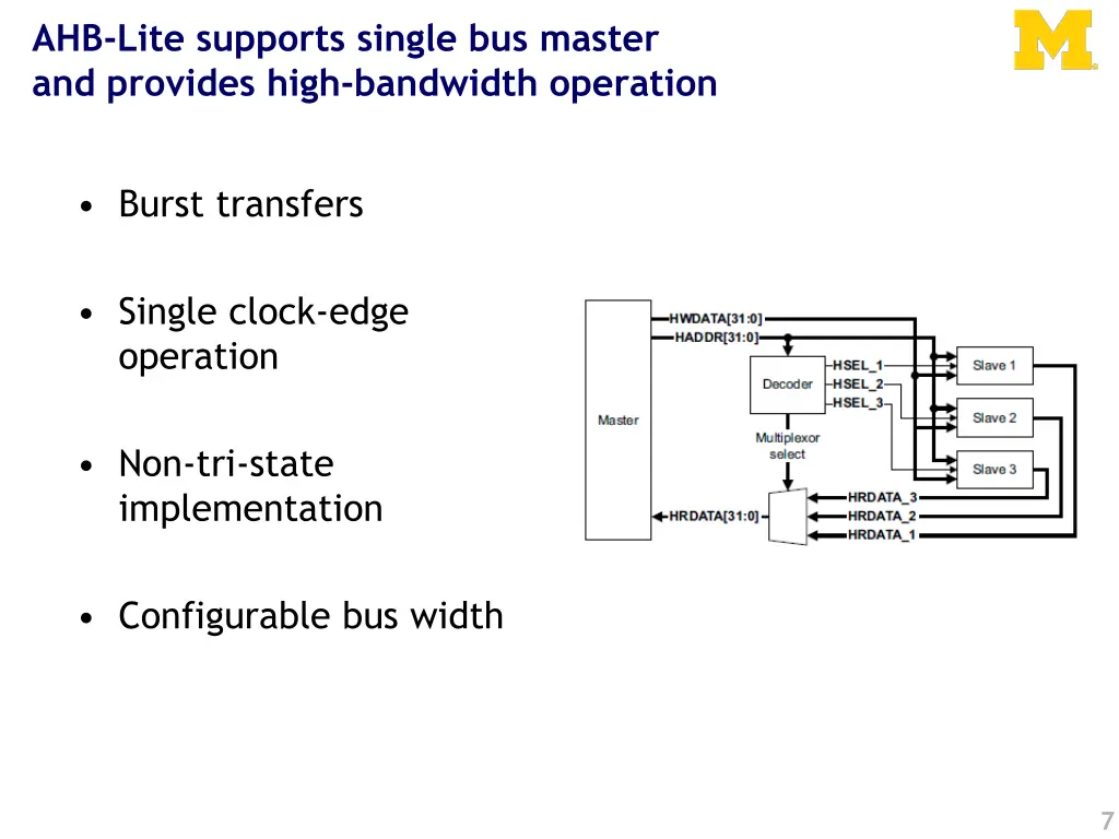 ahb lite supports single bus master and provides