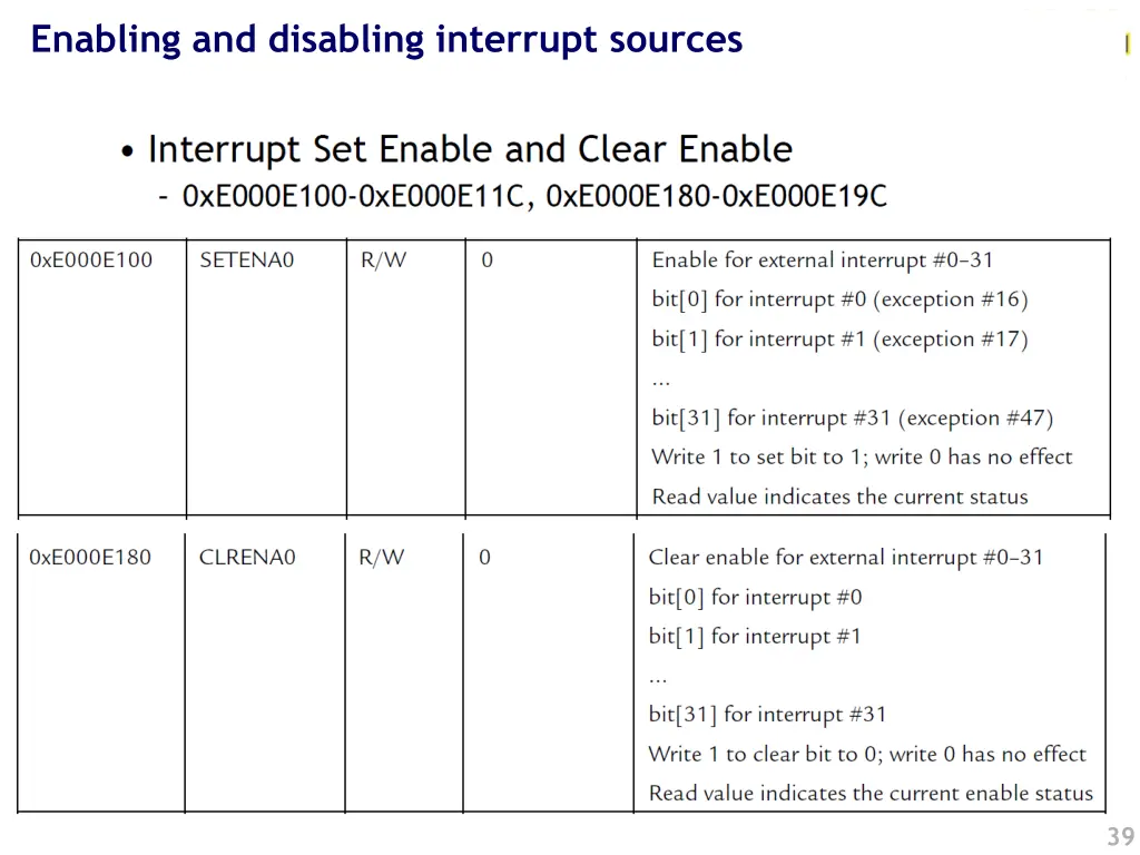 enabling and disabling interrupt sources