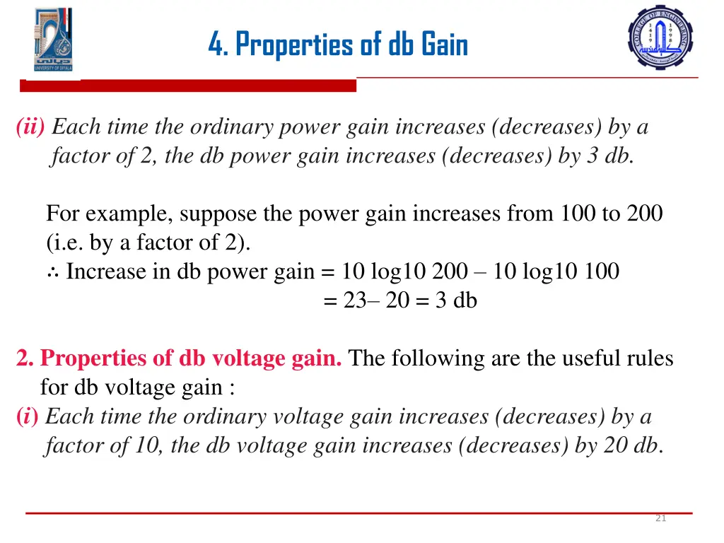 4 properties of db gain 1
