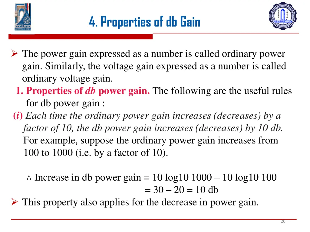 4 properties of db gain