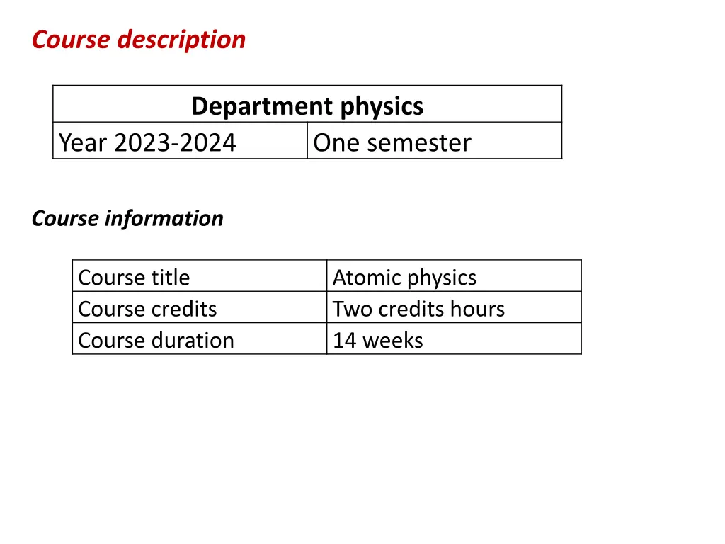 course description