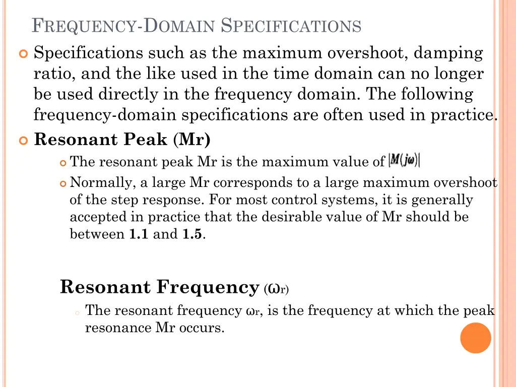 f requency d omain s pecifications specifications