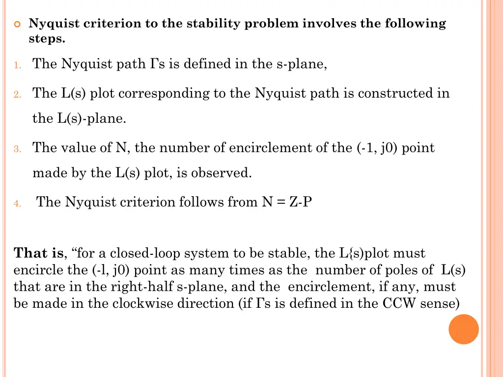 nyquist criterion to the stability problem