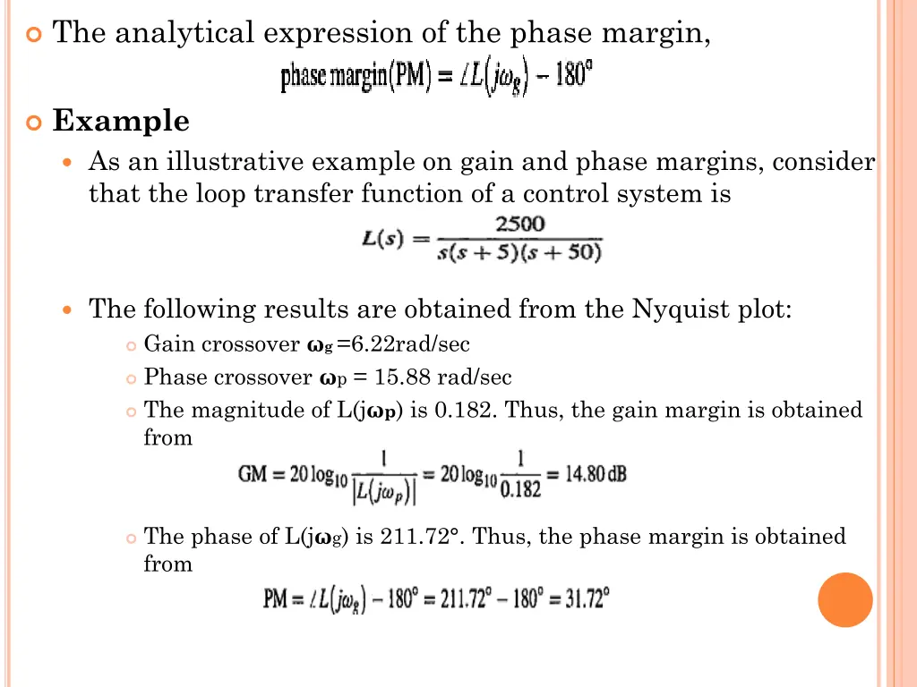the analytical expression of the phase margin