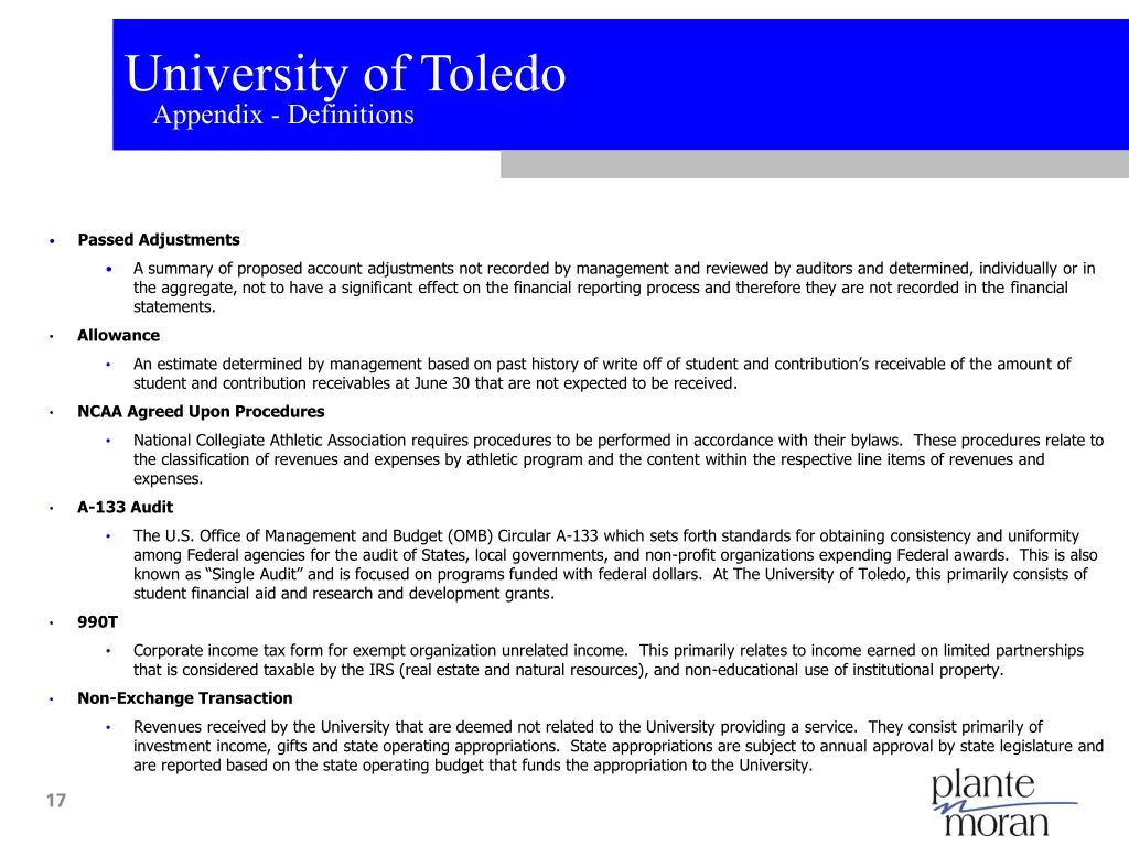 university of toledo appendix definitions 2