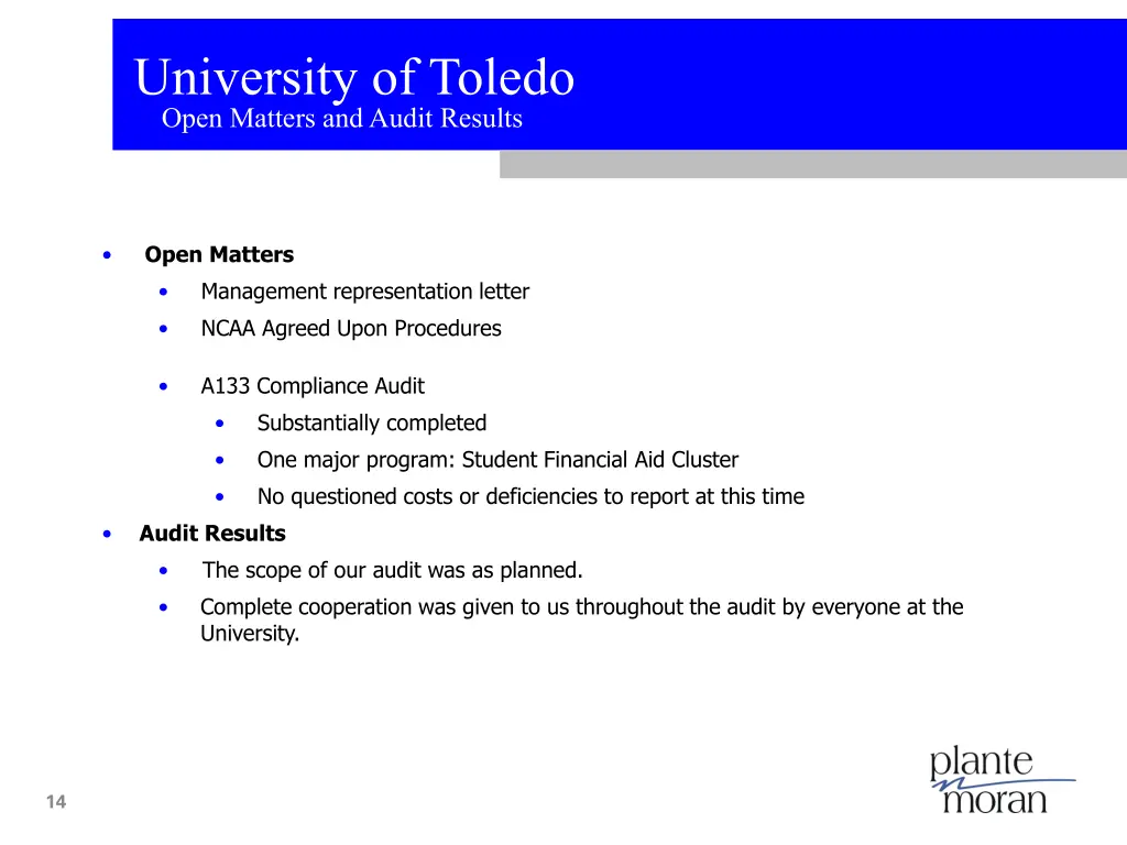 university of toledo open matters and audit